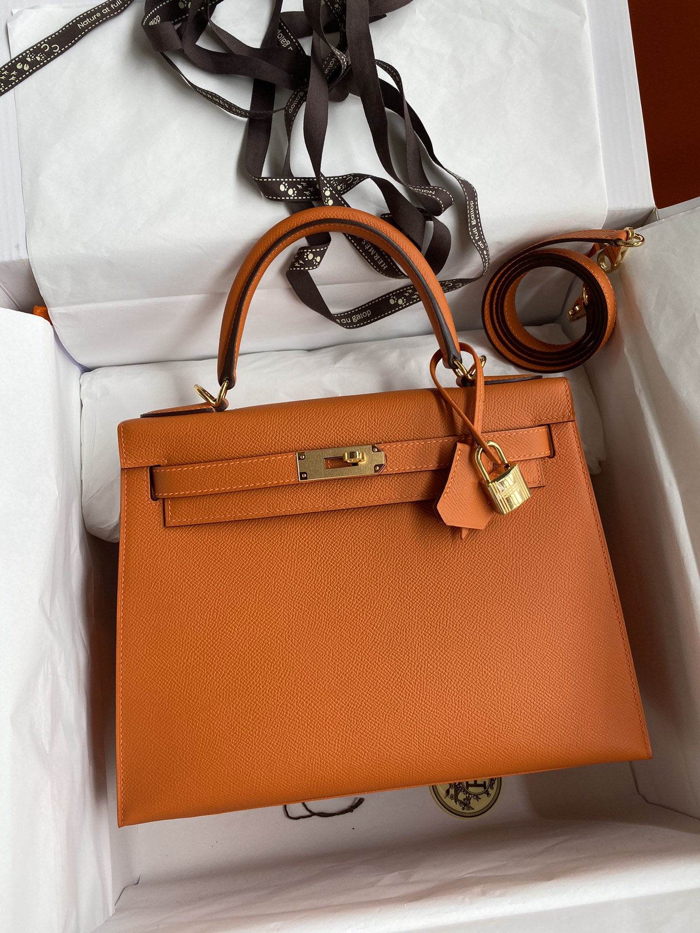 Hermes Kelly 28cm Handbag Shoulder Bag in Orange Epsom Leather